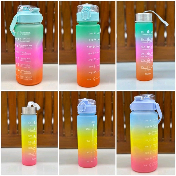 Motivational Water Bottle Set of 3 Pcs Time Marker with Straw, Unbreakable Leakproof BPA free Non-toxic Sipper Bottle for Office, Sports, Gym, School