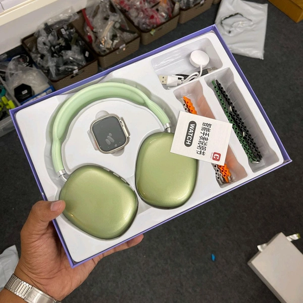 Most Affordable Combo Ever | Y53 Ultra 3 Combo Set, Series 8 Ultra Smartwatch, 4 Osean Straps With Air Max Headphone - Green