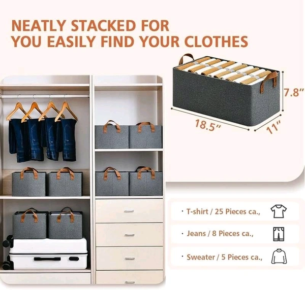 Wardrobe Organizer for Clothes with Metal Frame, Drawer Organizer, Rectangle Storage Baskets for Clothing Fabric Storage Box with Handles Shelf Basket for Storage Clothes Pants