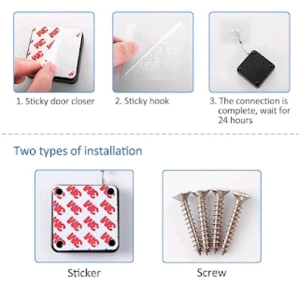 Window Door String Steel Rope Closer Diy Tool Punch-Free Automatic Sensor and Multifunctional Door Closer, Self Closing Door with Steel Wire Drawstring, Auto Door Closer 