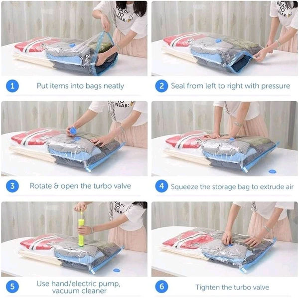 Heavy Quality Vacuum Storage Reusable Zip lock Smart Space Saver Bags with Hand Pump for Travel