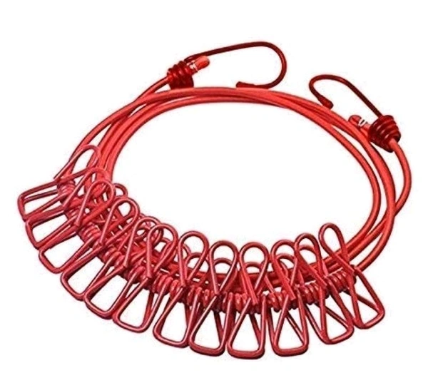 Multi Functional Portable Drying Rope with 12 Clips and 2 Hooks, Travel Clothesline Rope Clothes Hanging Hook