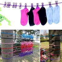 Multi Functional Portable Drying Rope with 12 Clips and 2 Hooks, Travel Clothesline Rope Clothes Hanging Hook