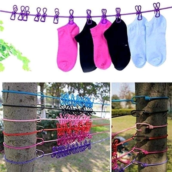 Multi Functional Portable Drying Rope with 12 Clips and 2 Hooks, Travel Clothesline Rope Clothes Hanging Hook