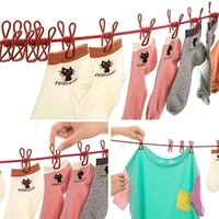 Multi Functional Portable Drying Rope with 12 Clips and 2 Hooks, Travel Clothesline Rope Clothes Hanging Hook