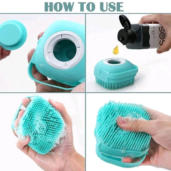 Silicone Soft Bath Body Brush with Shampoo Dispenser Scrubber-use in Shower Deep Cleaning Gentle Scrub Massage for Children, Men Women (Pack Of 2)