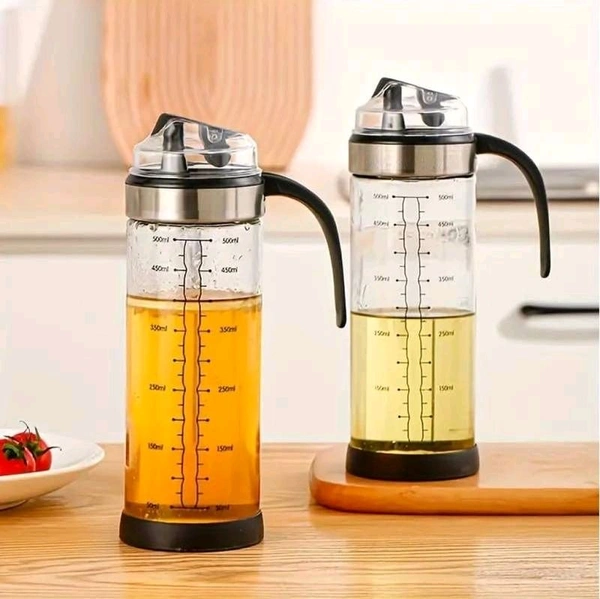 Auto Open Cover Glass Oil and Vinegar Cruet, Condiment Container With Ergonomic Non Slip Handle (500 ml)