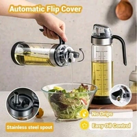 Auto Open Cover Glass Oil and Vinegar Cruet, Condiment Container With Ergonomic Non Slip Handle (500 ml)