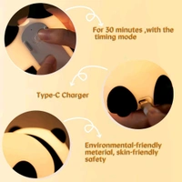 Adorable Panda LED Night Light – Soft Silicone Rechargeable Lamp with Touch Control, Perfect for Baby Nursery, Kids' Bedroom, and Gifting