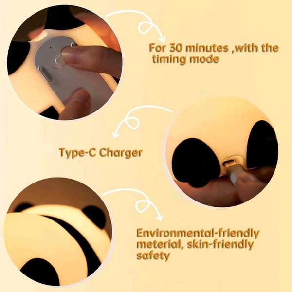 Adorable Panda LED Night Light – Soft Silicone Rechargeable Lamp with Touch Control, Perfect for Baby Nursery, Kids' Bedroom, and Gifting