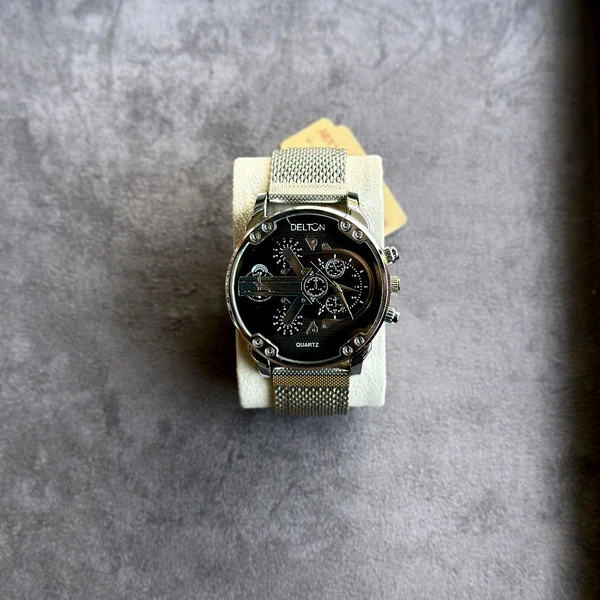 Delton Big Size Budget Analog Quartz Movement Watch With High Quality Strap Best finishing Body & Case - Black