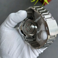 New V9 Automatic Like Open Back Analog Quartz Movement Watch With High Quality Strap Best finishing Body & Case - Black