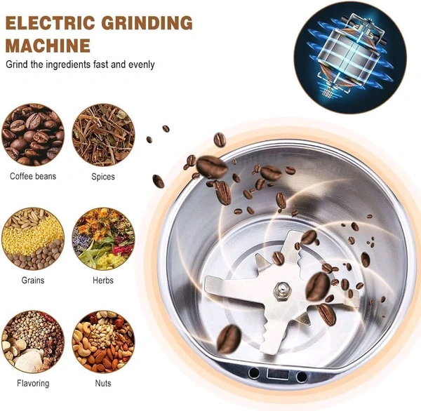 Portable Electric Coffee Grinder Spice & Coffee Bean Grinder, Multifunctional Coffee Grinder 200 W with Stainless Steel Blades, Protection Against Overheating Portable Coffee Grinder