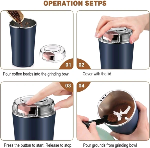 Portable Electric Coffee Grinder Spice & Coffee Bean Grinder, Multifunctional Coffee Grinder 200 W with Stainless Steel Blades, Protection Against Overheating Portable Coffee Grinder