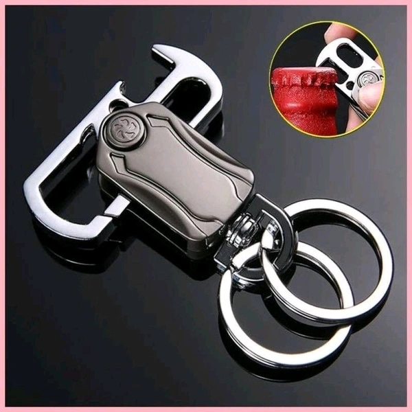 Multifunction 360° Rotate Spinner Keychain 5 in 1 Heavy Duty Dual Ring Metal Keychain with Cutter, Bottle Opener, Mobile Phone Holder Outdoor Carabiner Portable Car Key Chain.