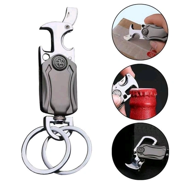 Multifunction 360° Rotate Spinner Keychain 5 in 1 Heavy Duty Dual Ring Metal Keychain with Cutter, Bottle Opener, Mobile Phone Holder Outdoor Carabiner Portable Car Key Chain.