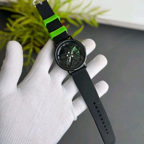 Gyro Spinning Car Alloy Rim Wheel Watch | Car Wheel Watch, Mens Wristwatch with Spinning Car Rim Hub Design, Quartz Movement, Gifts for Car Enthusiasts - Green