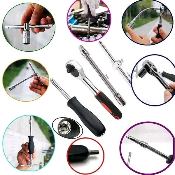 46 In 1 Pcs Tool Kit & Screwdriver and Socket Set, Hand Tool Kit Wrench Set Multi Purpose Combination Tool Case Precision Socket Set, Bike Tool Kit Set All Bike, Car Tool Kit Set