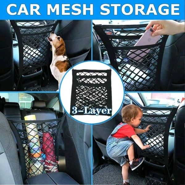 Car Mesh Organizer 3- Layer, Dog Net Between Car Seats, Barrier of Backseat Pet Kids