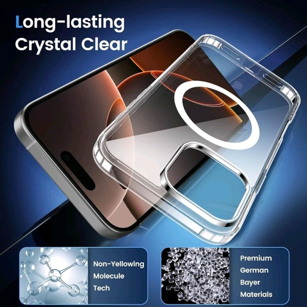 Keephone Back Cover for IPhone 16 Magsafe Back Case magnetic charging Non-yellowing Transparent Crystal Clear (Transparent, Hard Case) - IPhone 16
