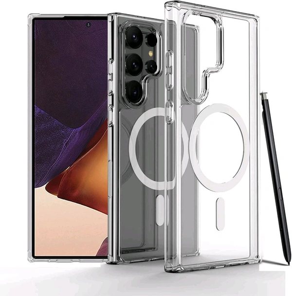 Keephone Back Cover for Samsung S24 Series Magsafe Back Case magnetic charging Non-yellowing Transparent Crystal Clear (Transparent, Hard Case) - Samsung S24