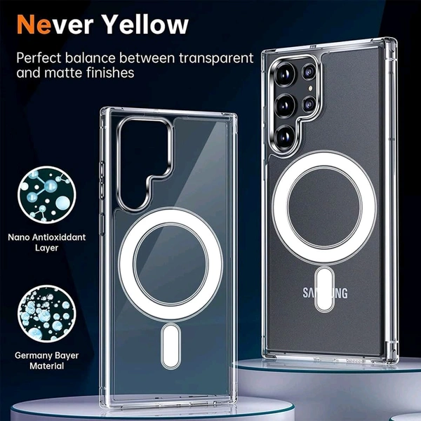 Keephone Back Cover for Samsung S24 Series Magsafe Back Case magnetic charging Non-yellowing Transparent Crystal Clear (Transparent, Hard Case) - Samsung S24