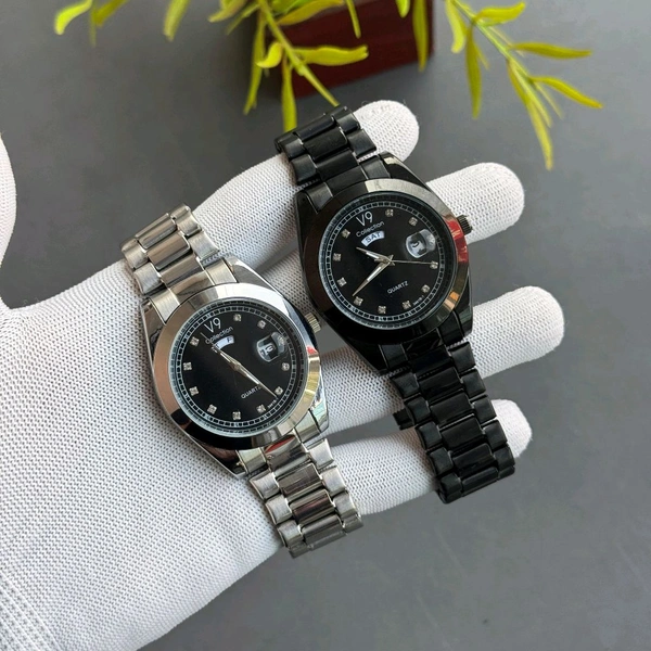 Most Demanded V9 Budget Analog Quartz Movement Watch With High Quality Strap Best finishing Body & Case - Full Silver