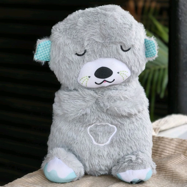 Portable Breathing Teddy Bear Soft Toy Plush Sound Machine, Baby Gift with Music, Lights & Breathing Motion Infant Toys for Newborns, Soft Breathing Stitch Teddy - Gray