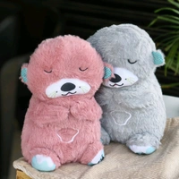 Portable Breathing Teddy Bear Soft Toy Plush Sound Machine, Baby Gift with Music, Lights & Breathing Motion Infant Toys for Newborns, Soft Breathing Stitch Teddy - Gray