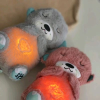 Portable Breathing Teddy Bear Soft Toy Plush Sound Machine, Baby Gift with Music, Lights & Breathing Motion Infant Toys for Newborns, Soft Breathing Stitch Teddy - Gray