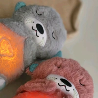 Portable Breathing Teddy Bear Soft Toy Plush Sound Machine, Baby Gift with Music, Lights & Breathing Motion Infant Toys for Newborns, Soft Breathing Stitch Teddy - Gray