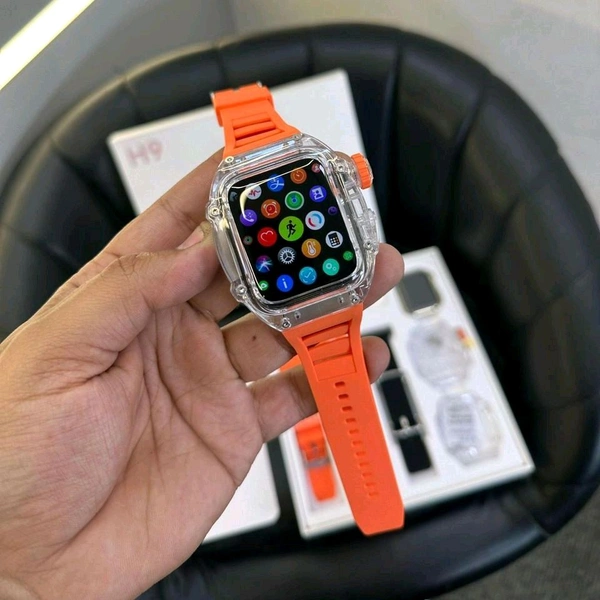 H9 Smartwatch with Long Battery Life, Music Storage With Tws Support, 2.01" High-Resolution Screen, Bluetooth Calling, IP68 Waterproof, TFT Display, Luxury Design for Men & Women - Orange, 1 Month Cybzone Warranty