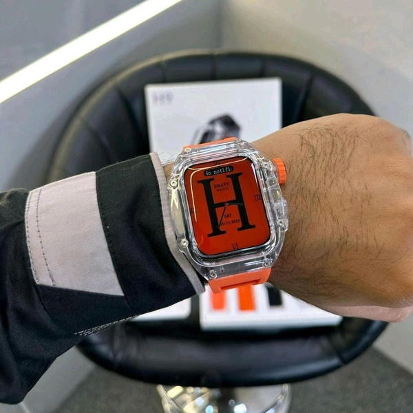 H9 Smartwatch with Long Battery Life, Music Storage With Tws Support, 2.01" High-Resolution Screen, Bluetooth Calling, IP68 Waterproof, TFT Display, Luxury Design for Men & Women - Orange, 1 Month Cybzone Warranty