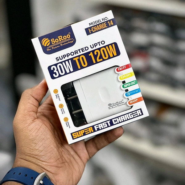 Soroo I-Charge 14 Type c to 30W to 120W Charger For Smartphones and Table  - 1 Month Cybzone Warranty