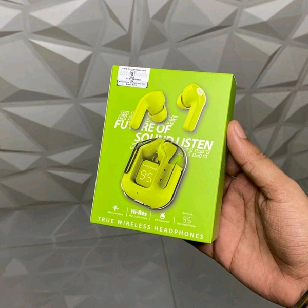 Transparent Design Wireless In-Ear Headphones, LED Power Display, High-Definition Sound Quality, Long Battery Life, Comfortable to Wear  - 1 Month Cybzone Warranty, Green