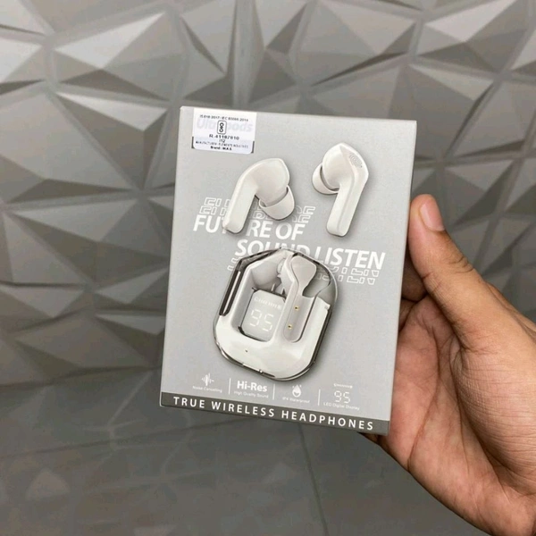 Transparent Design Wireless In-Ear Headphones, LED Power Display, High-Definition Sound Quality, Long Battery Life, Comfortable to Wear  - 1 Month Cybzone Warranty, White