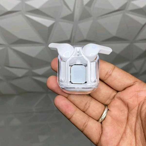 Transparent Design Wireless In-Ear Headphones, LED Power Display, High-Definition Sound Quality, Long Battery Life, Comfortable to Wear  - 1 Month Cybzone Warranty, White
