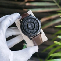 Exclusive Zodiac-Inspired Skeleton Dial Watch – Premium Vintage Leather Strap, Rotating Time Display & Bold Luxury Design - Brown