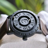 Exclusive Zodiac-Inspired Skeleton Dial Watch – Premium Vintage Leather Strap, Rotating Time Display & Bold Luxury Design - Brown