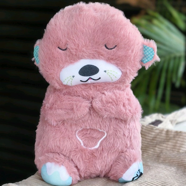 Portable Breathing Teddy Bear Soft Toy Plush Sound Machine, Baby Gift with Music, Lights & Breathing Motion Infant Toys for Newborns, Soft Breathing Stitch Teddy - Pink