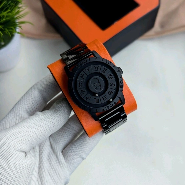Luxury All-Black Zodiac-Inspired Rotating Metal Ball Dial Watch – Premium Stainless Steel Strap & Bold Design - SRB2
