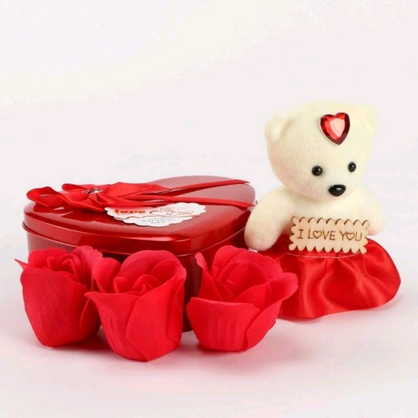 Valentine Day Gift Teddy Bear Soft Toy Stuffed Animal Artificial Flower Roses Heart Gift Box Valentine Gift for Girlfriend Boyfriend Husband Wife Girls Boys
