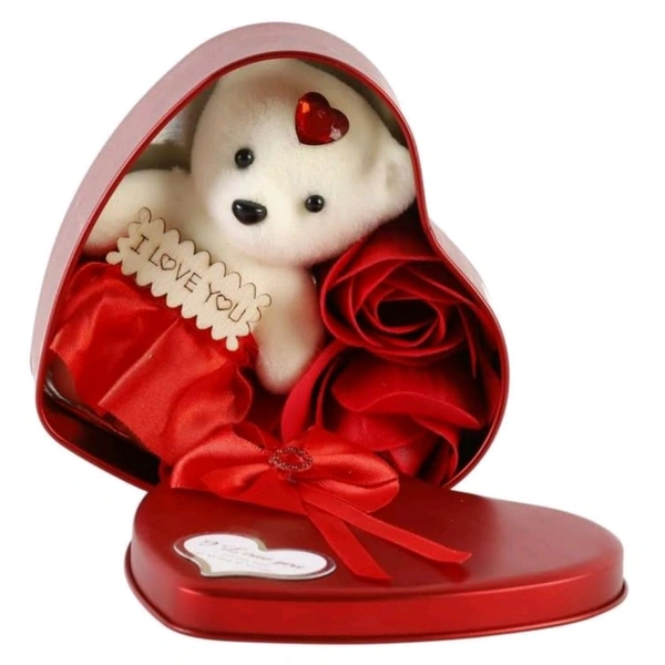 Valentine Day Gift Teddy Bear Soft Toy Stuffed Animal Artificial Flower Roses Heart Gift Box Valentine Gift for Girlfriend Boyfriend Husband Wife Girls Boys