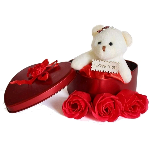 Valentine Day Gift Teddy Bear Soft Toy Stuffed Animal Artificial Flower Roses Heart Gift Box Valentine Gift for Girlfriend Boyfriend Husband Wife Girls Boys