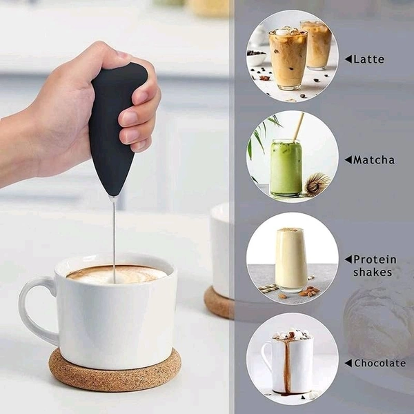 Powerful Handheld Milk Frother, Mini Milk Foamer Stainless Steel Battery Operated Soft Touch Premium Drink Mixer with Frother Stand for Coffee Hot Milk