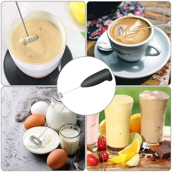 Powerful Handheld Milk Frother, Mini Milk Foamer Stainless Steel Battery Operated Soft Touch Premium Drink Mixer with Frother Stand for Coffee Hot Milk