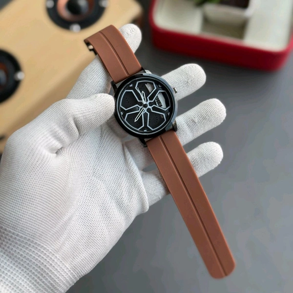 Gyro Spinning Car Alloy Rim Wheel Watch | Car Wheel Watch, Mens Wristwatch with Spinning Car Rim Hub Design, Quartz Movement, Gifts for Car Enthusiasts - Brown