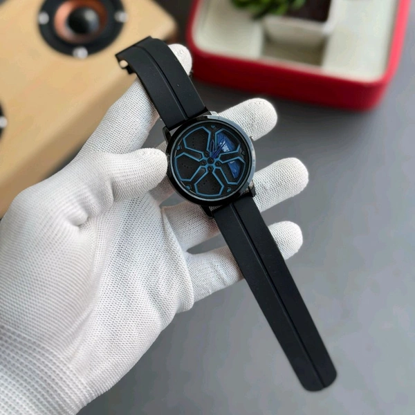 Gyro Spinning Car Alloy Rim Wheel Watch | Car Wheel Watch, Mens Wristwatch with Spinning Car Rim Hub Design, Quartz Movement, Gifts for Car Enthusiasts - Blue