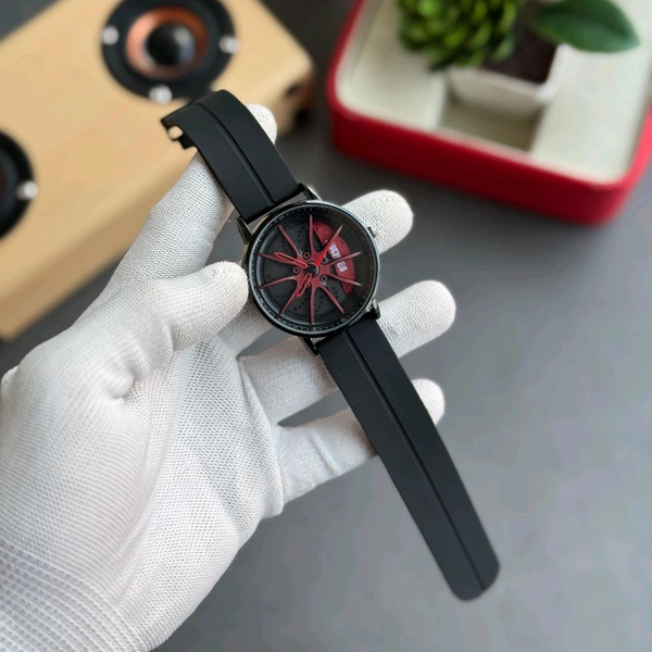 Gyro Spinning Car Alloy Rim Wheel Watch | Car Wheel Watch, Mens Wristwatch with Spinning Car Rim Hub Design, Quartz Movement, Gifts for Car Enthusiasts - Red