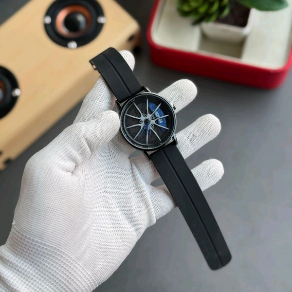Gyro Spinning Car Alloy Rim Wheel Watch | Car Wheel Watch, Mens Wristwatch with Spinning Car Rim Hub Design, Quartz Movement, Gifts for Car Enthusiasts - Blue